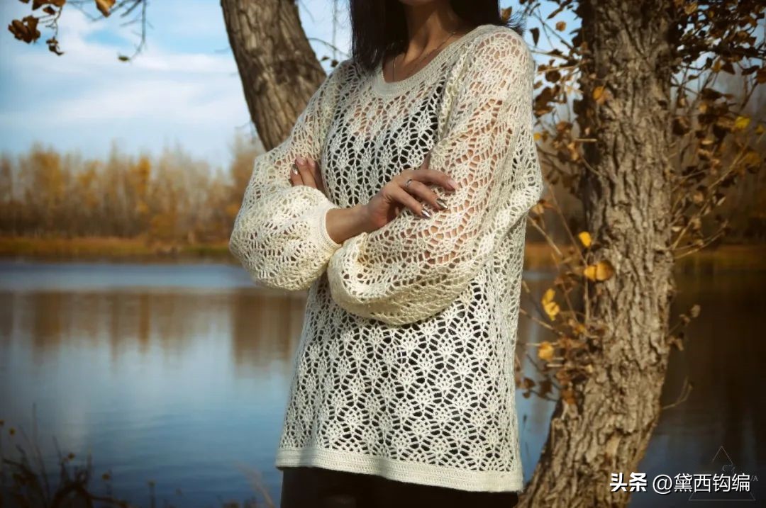 钩菠萝花套头衫详细完整的图解,手编菠萝钩针套头衫