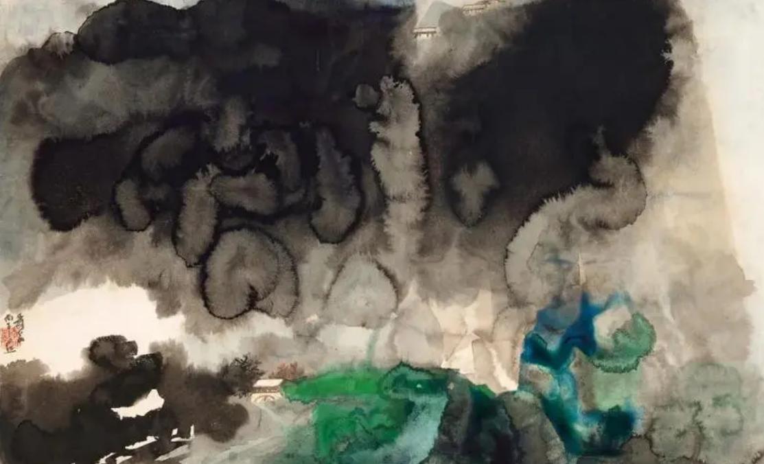 张大千的泼彩山水步骤,张大千泼墨泼彩山水赏析