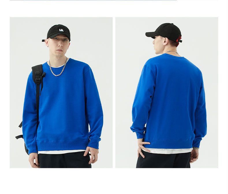 休闲男士纯色圆领卫衣舒适保暖,青少年15岁加绒加厚卫衣纯色