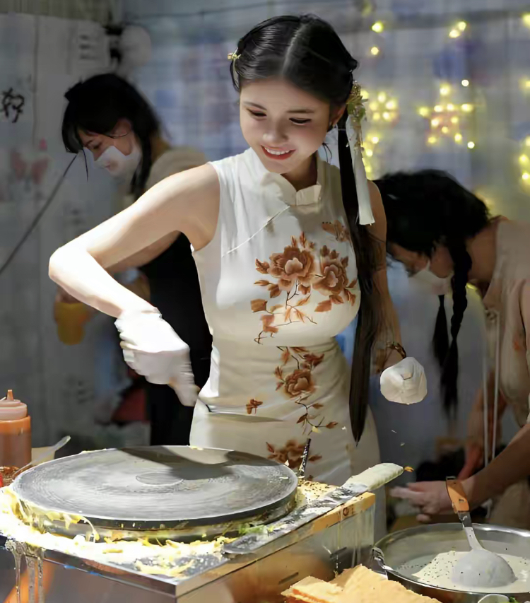 狗头萝莉摊煎饼翻车,狗头萝莉穿旗袍摊煎饼