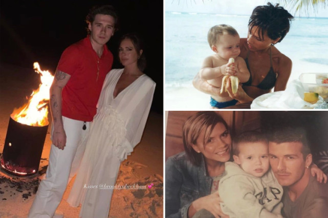 小贝贝克汉姆贝嫂,贝克汉姆带儿女海边玩耍图片