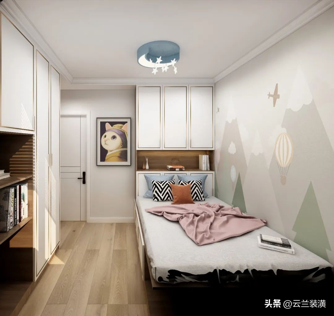 极简白色衣柜装修效果图最流行款,深布纹配白色柜门衣柜装修效果图