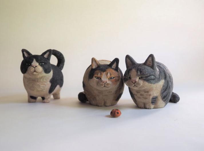 日本艺术家木雕猫,日本木雕猫