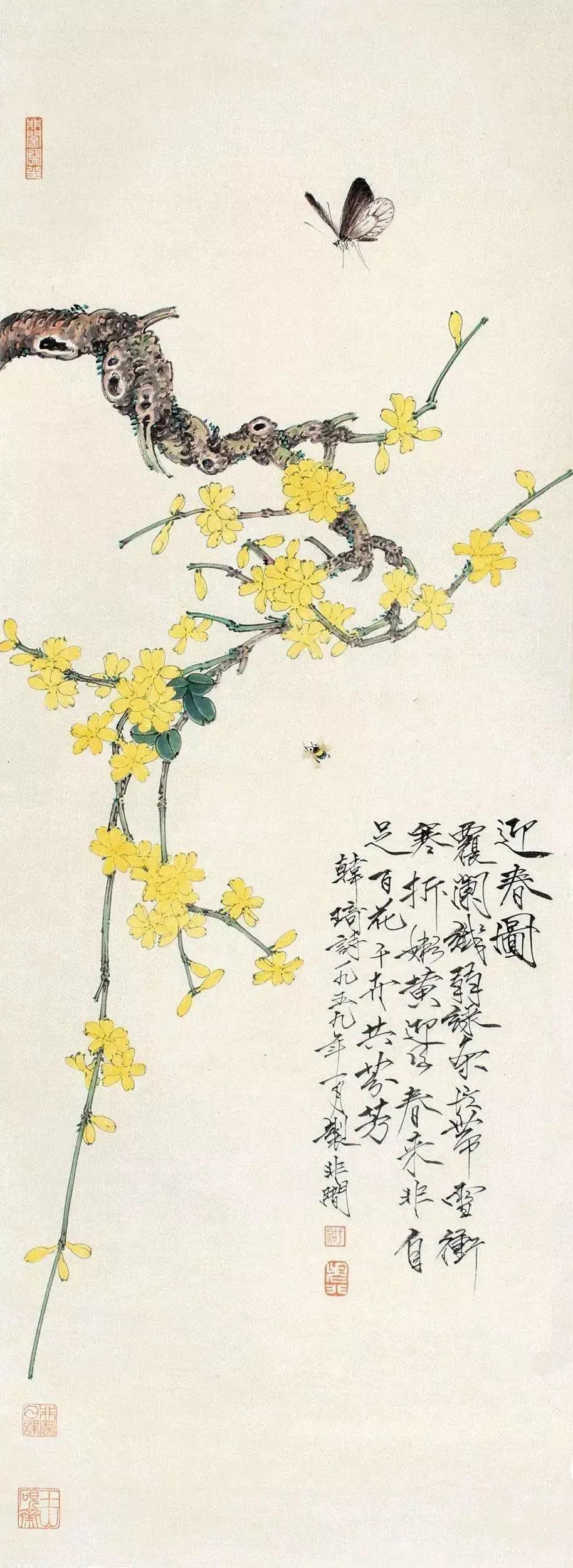 国画大师笔下的迎春花春意盎然,寒冷的冬季迎春花春意盎然