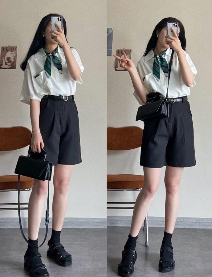 牛仔马甲短裤套装女时髦洋气,今年最流行的弹力大的短裤减龄款