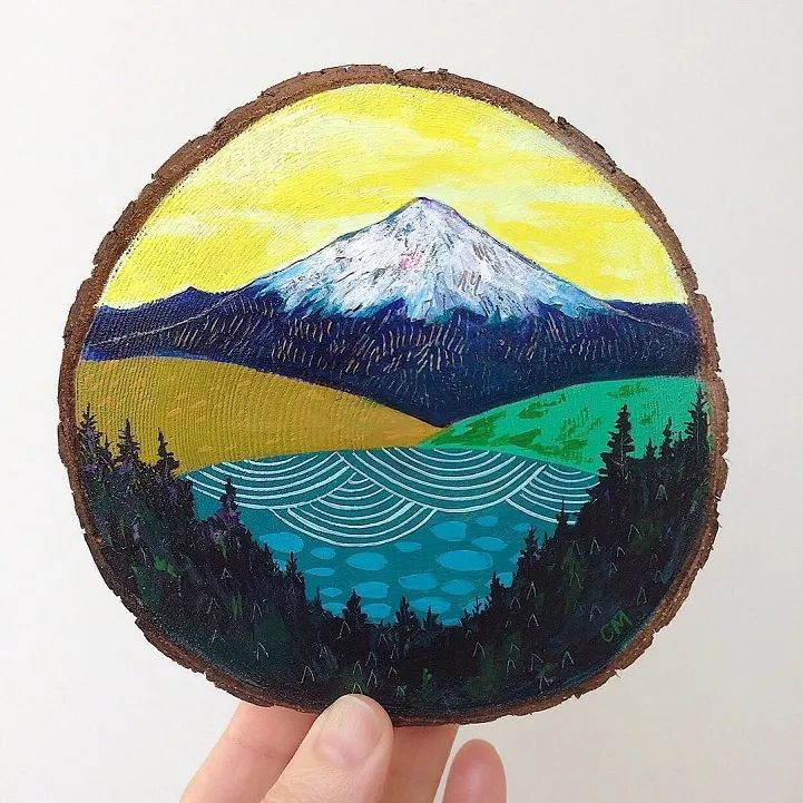 绘画风景中的山水,石头上画风景画简单