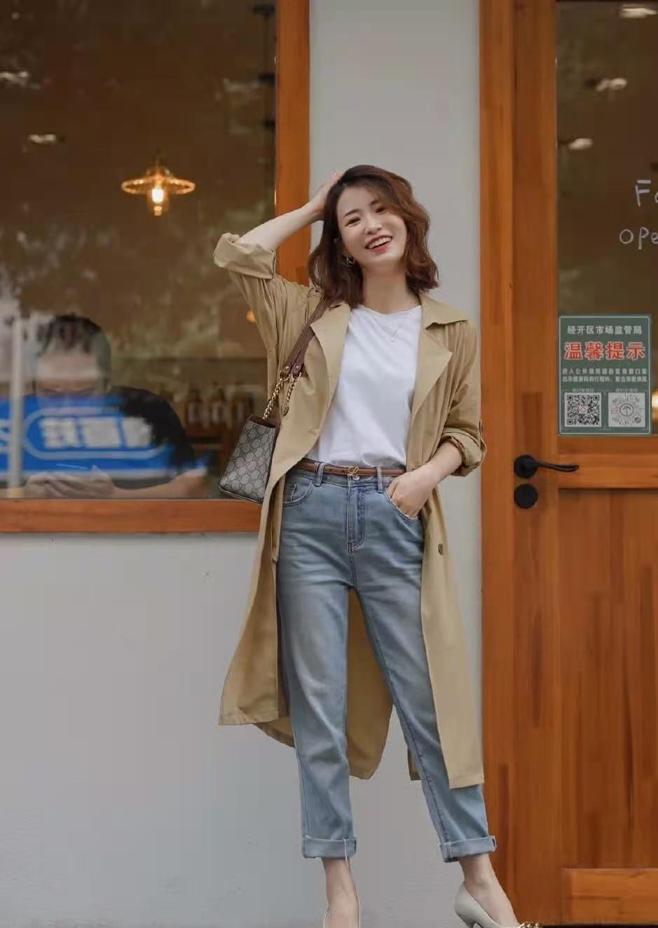 风衣里穿什么内搭好看,145-150矮个子粉色风衣雪纺内搭夏