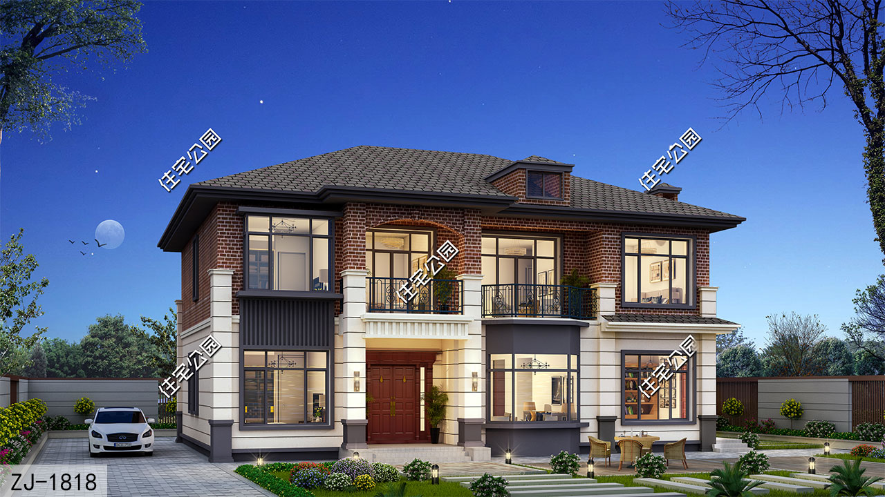 120平米带露台二层别墅全套图纸,农村二层不带坡屋顶别墅大全