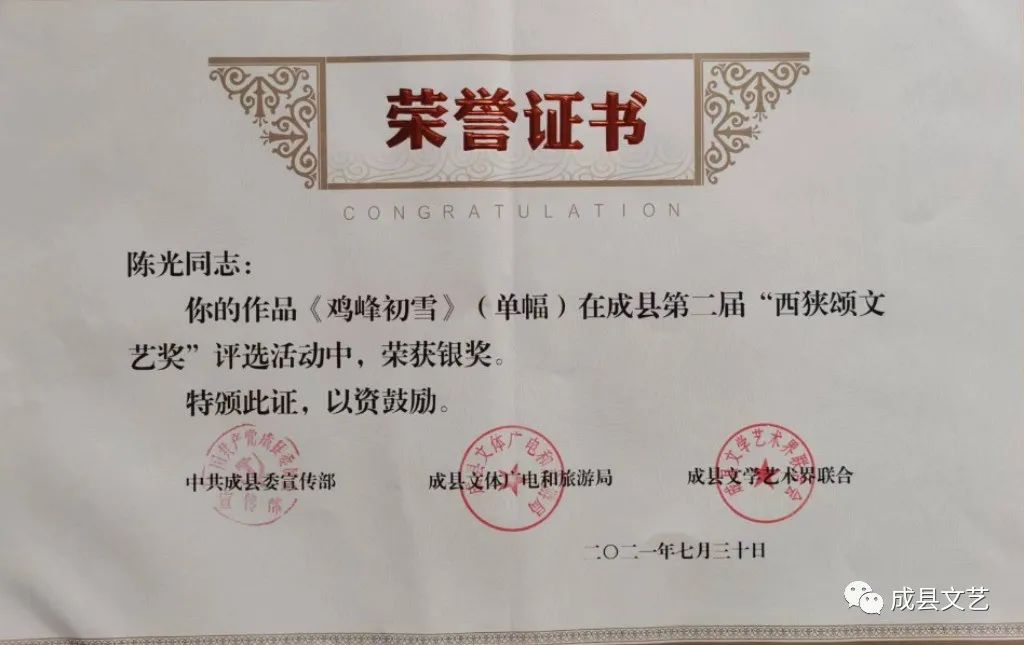 成县第二届“西狭颂文艺奖”银奖获得者作品展示