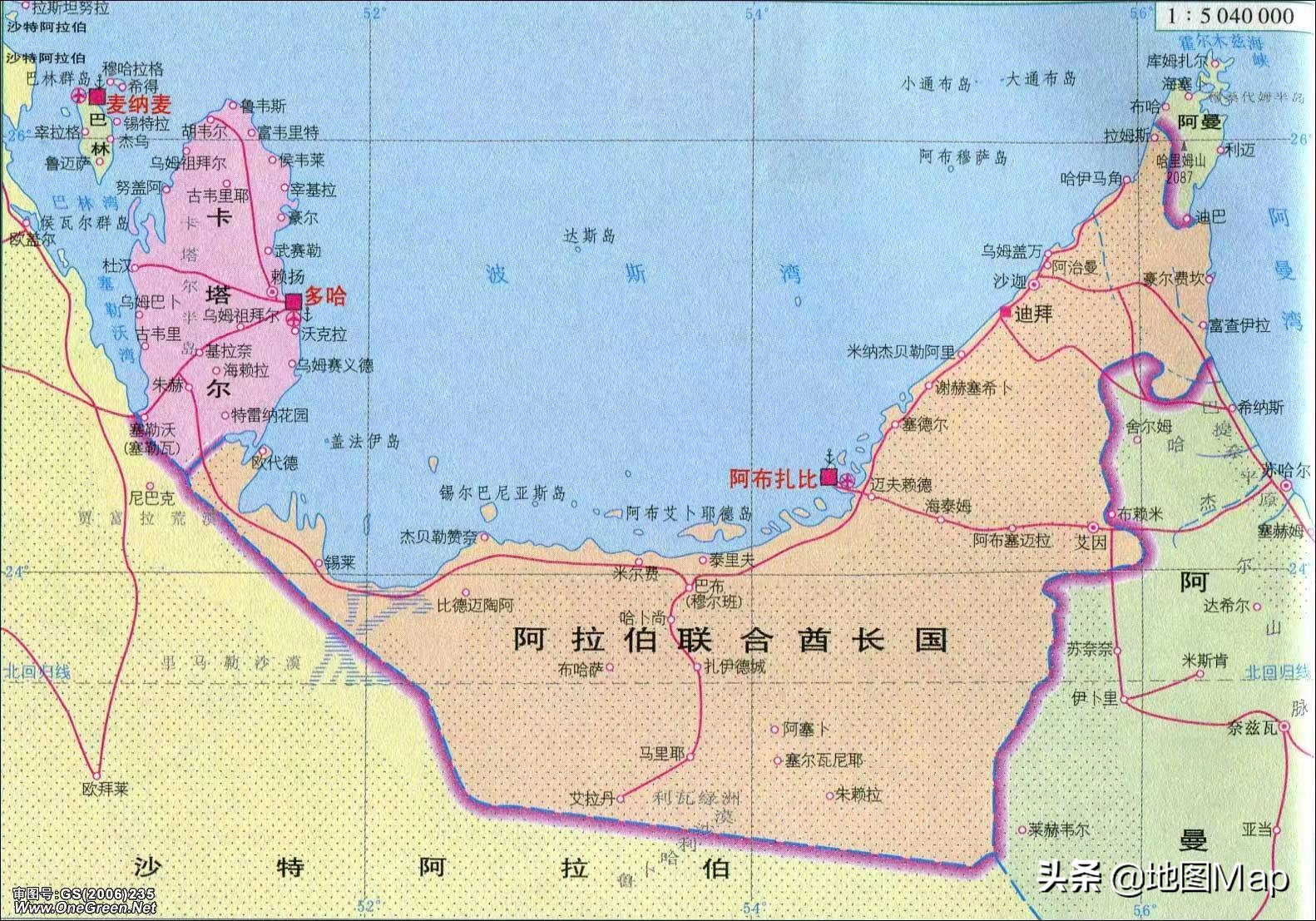 阿联酋七个酋长国地图,阿拉伯联合酋长国的七个国家地图