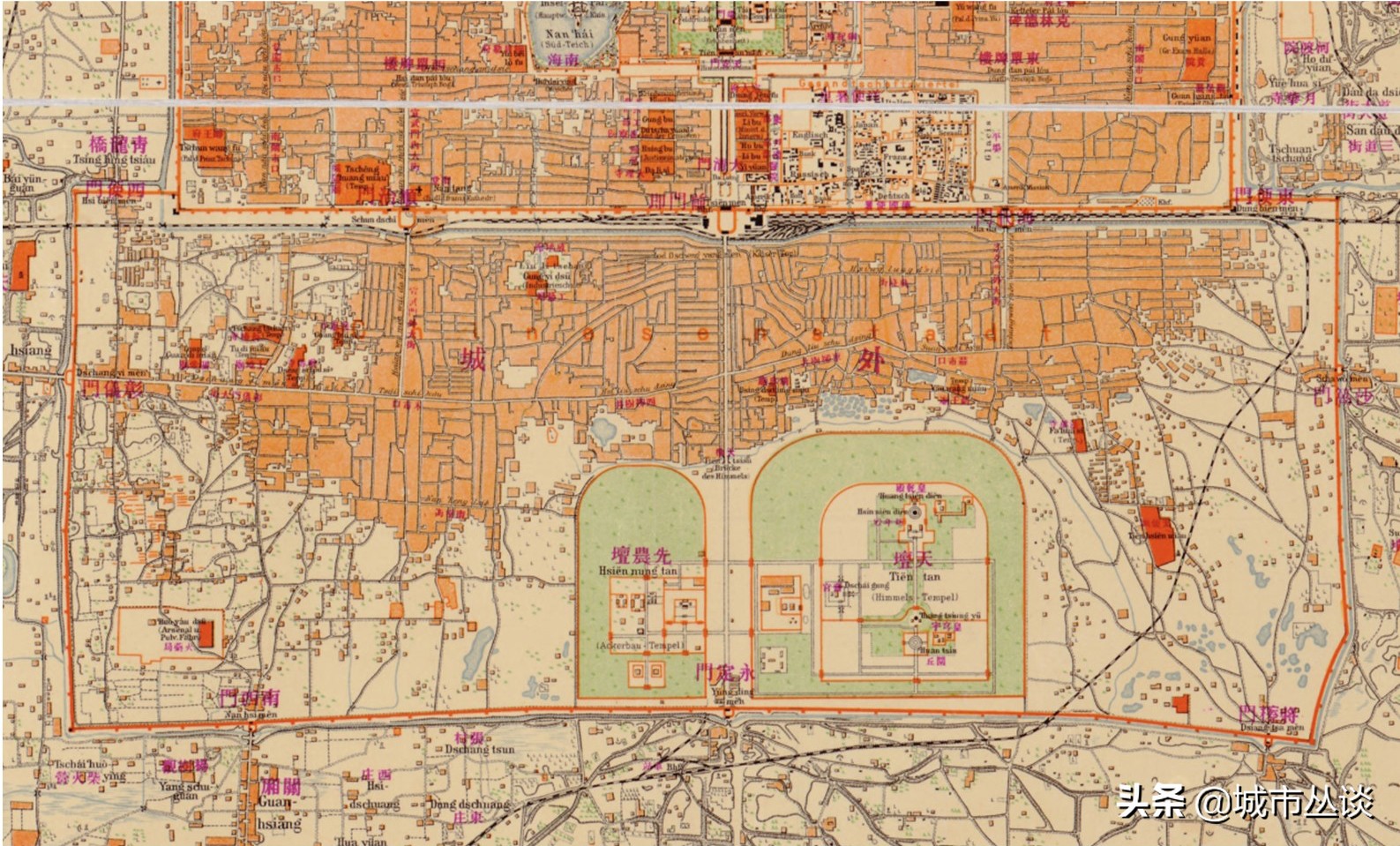 北京城俯瞰图的历史变化,看北京城全景的位置
