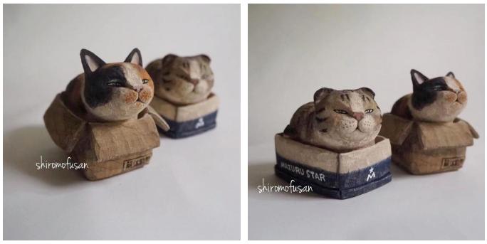 日本艺术家木雕猫,日本木雕猫