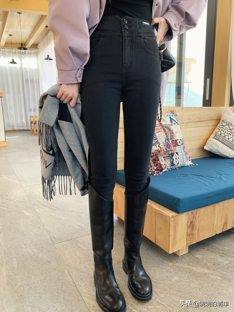 冬季黑色外穿小黑裤显腿瘦,冬天显瘦秘笈光腿神器加绒牛仔裤