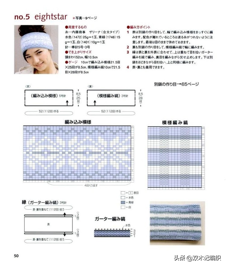 棒针男士提花帽子,北欧风棒针提花图解