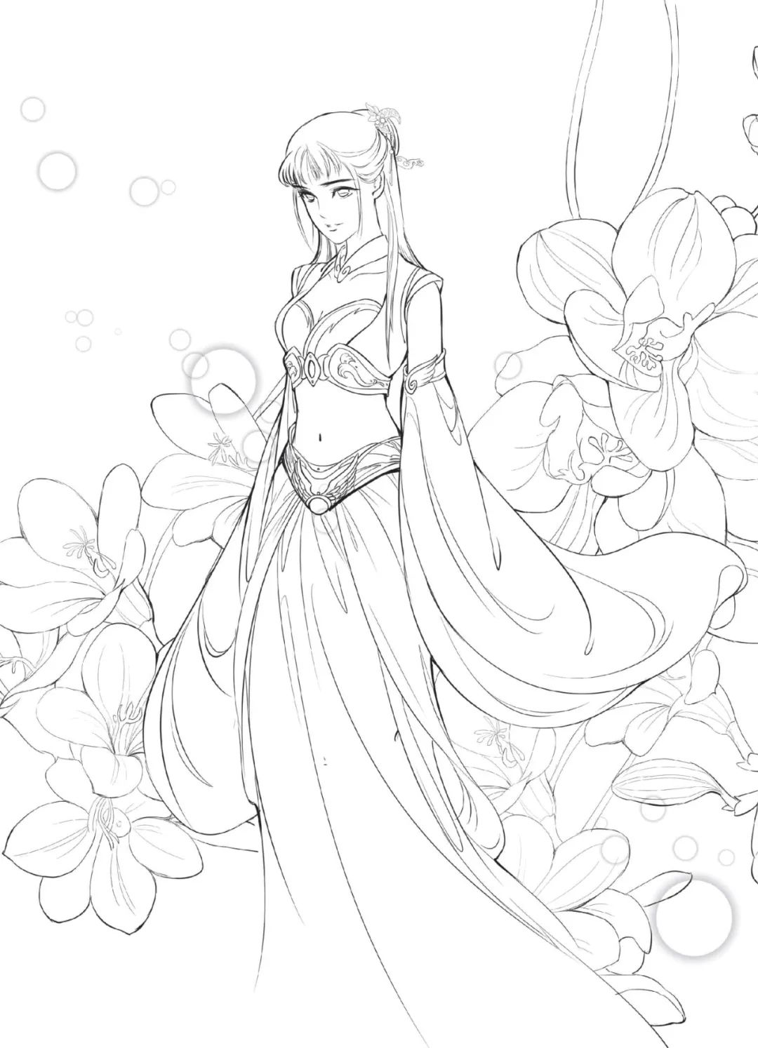 手绘山海经古风人物线稿,手绘动漫古风女生线稿简单