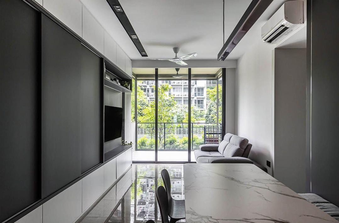 黑白灰装修配色技巧,现代简约装修黑白灰105平方米