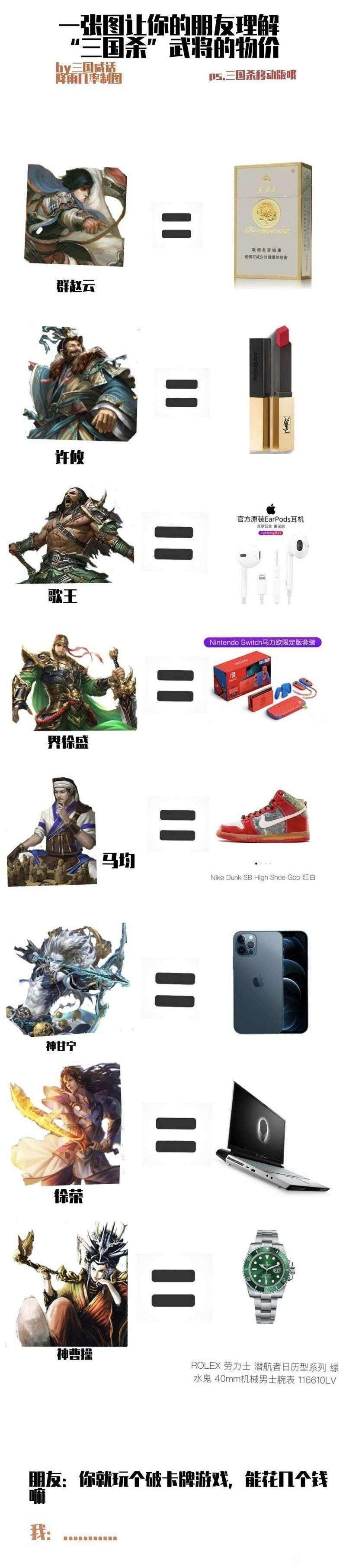 现实中三国杀全武将多少钱,三国杀土豪武将