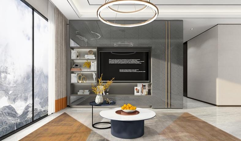 现在装电视柜的效果图,一整面墙电视柜效果图