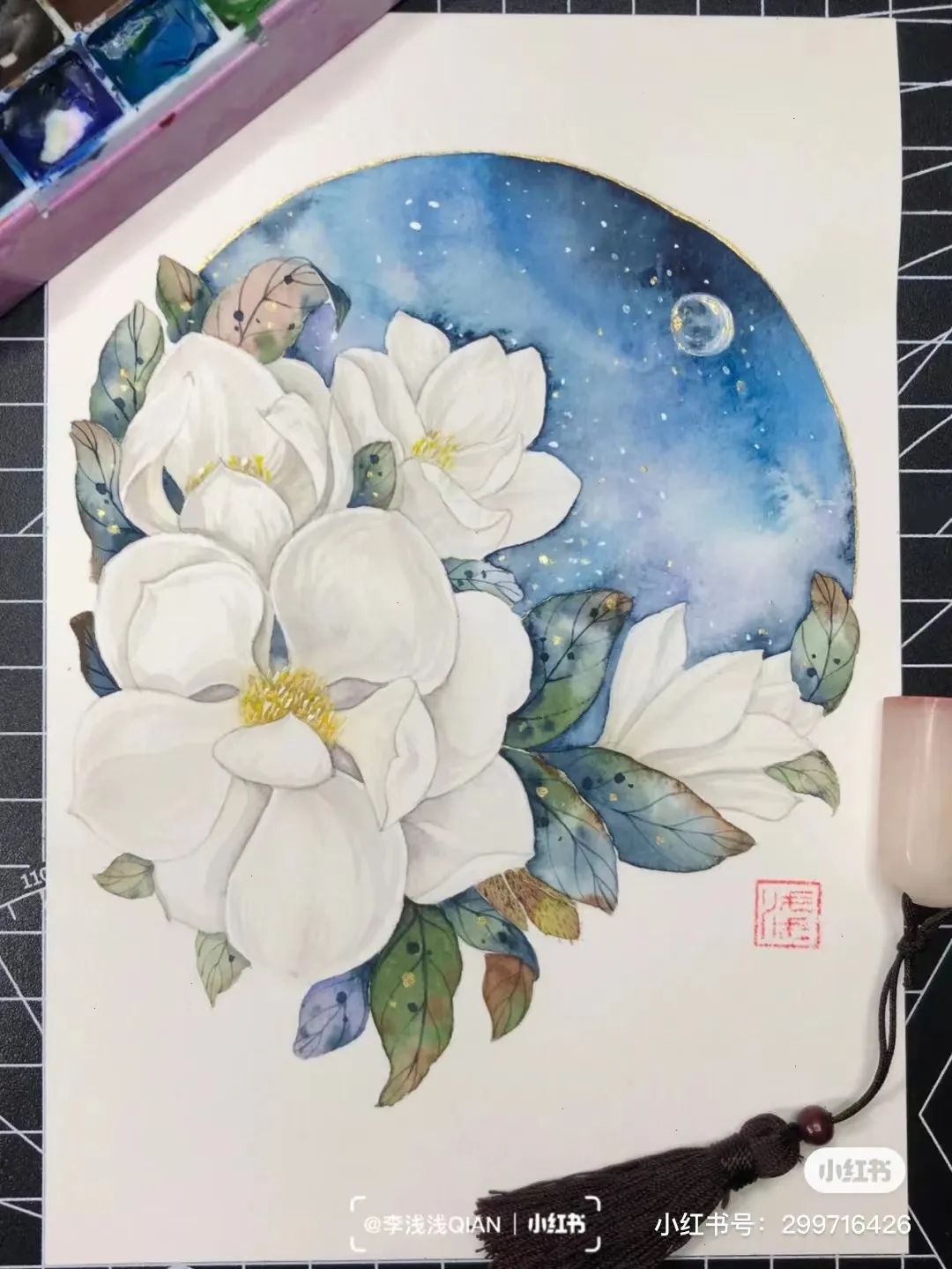 水彩中国风风景简单,古风水彩花卉简单又好看