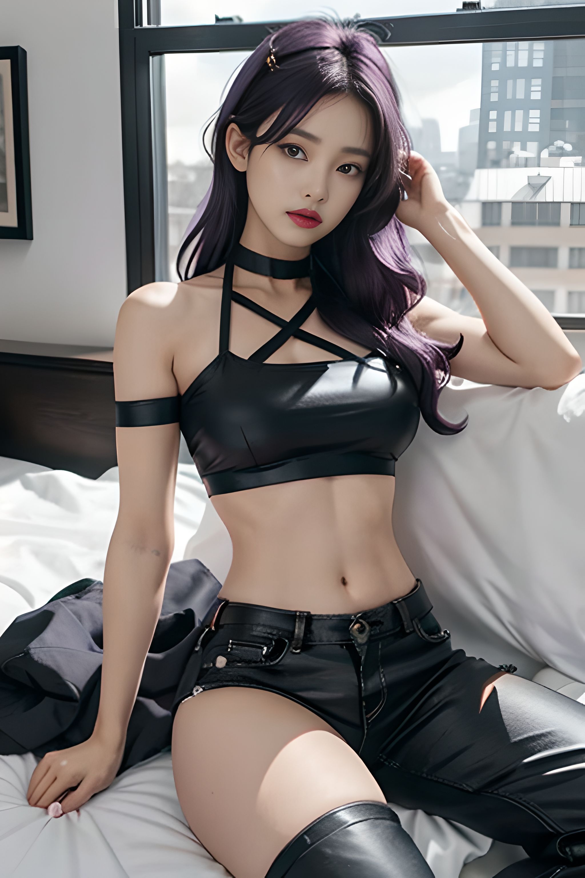 吊带上衣和紧身裤子拉丁舞服,黑色吊带背心蓝色紧身裤