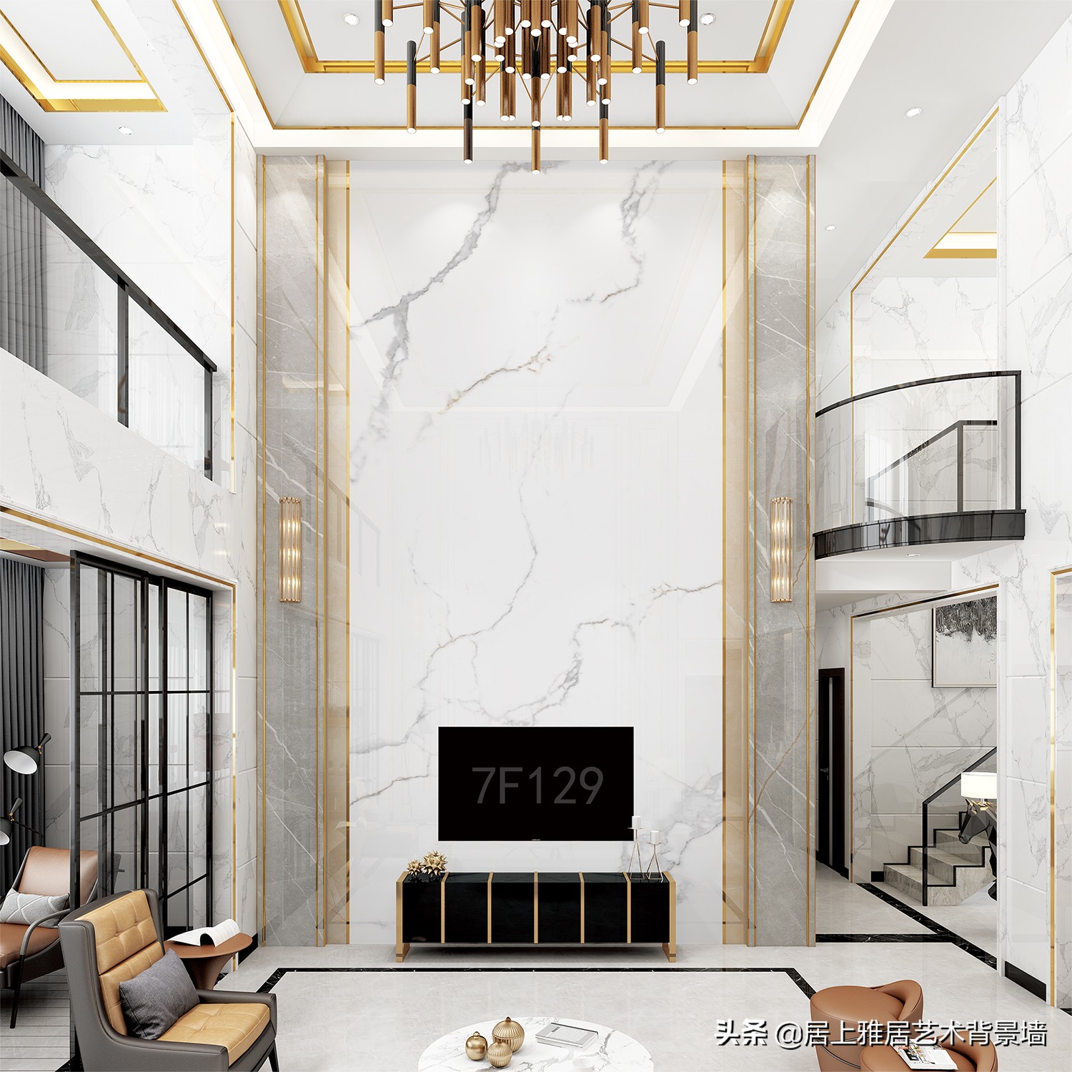 复式挑高沙发背景墙装饰画,自建房复式楼电视背景墙效果图