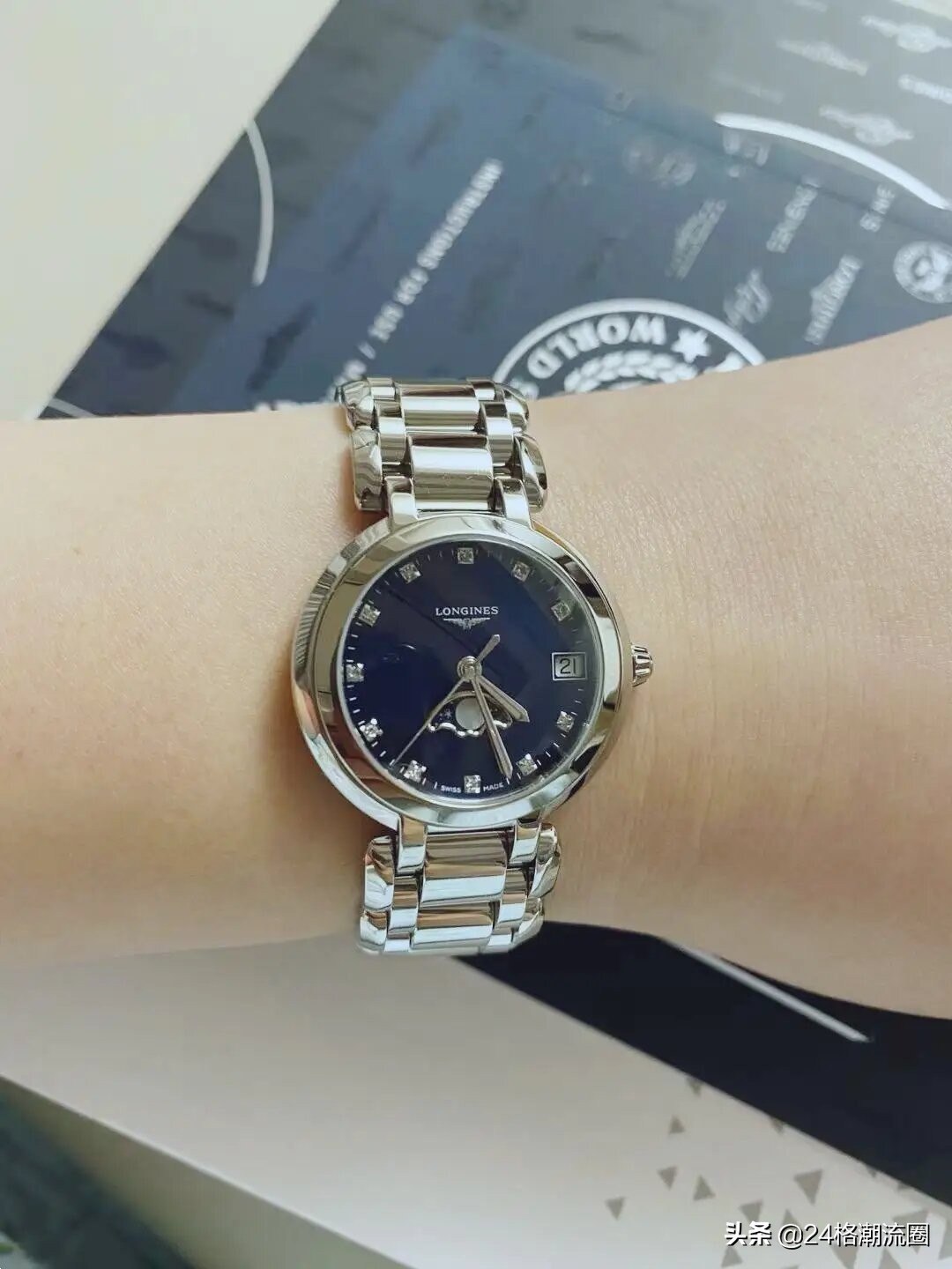 浪琴心月石英手表怎么截钢带,浪琴心月系列钢带镶钻石英女表