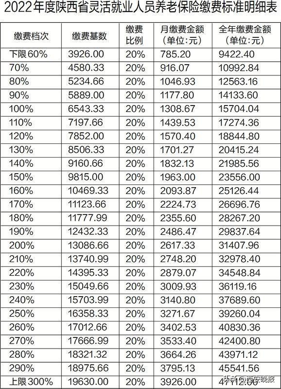 西安市灵活就业2022社保缴费标准,西安市2022灵活就业人员缴费多少