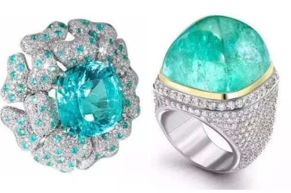 帕拉伊巴碧玺戒指18k霓虹,霓虹色的帕拉伊巴碧玺