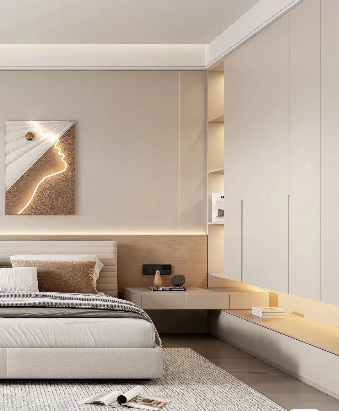 家装床头柜处理,床头柜挡衣柜门