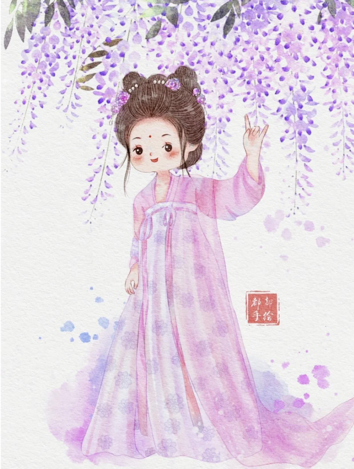 古风俏皮插画,萌萌的古风人物插画