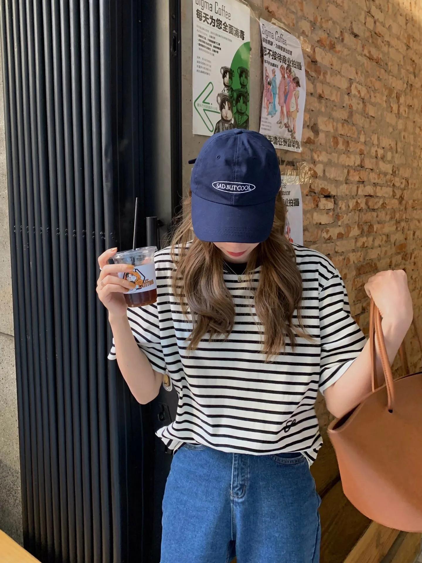 韩系短袖女显瘦,宋慧乔条纹衫短袖