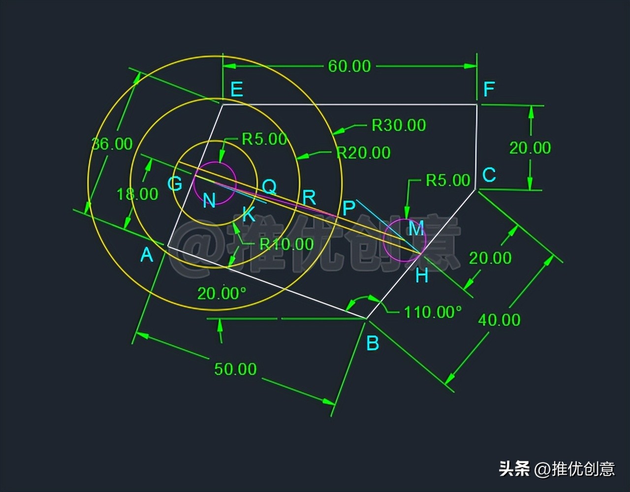 绘制有一定难度的竞赛题(下)autocadcad教学cad画图CAD练习题
