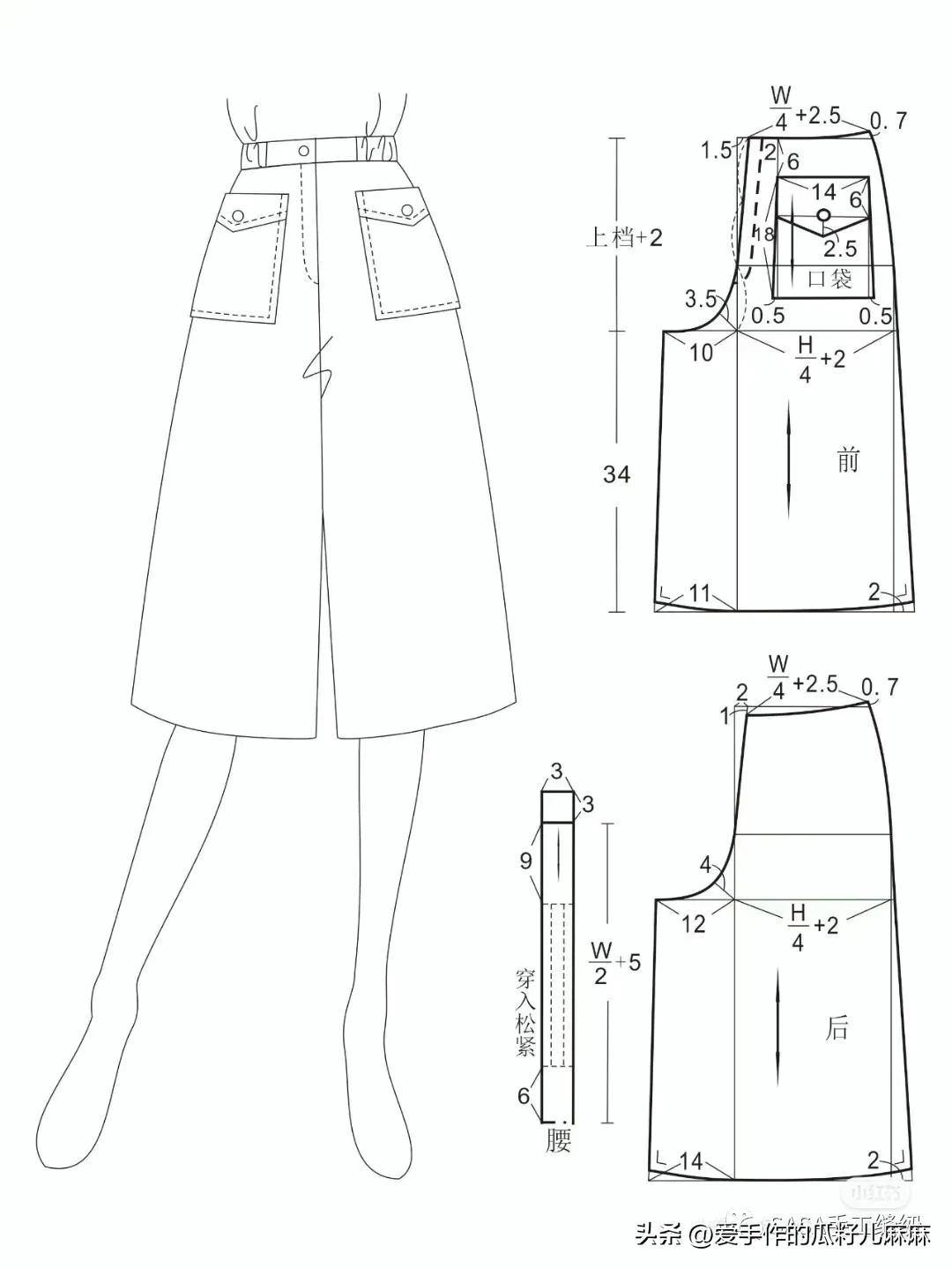 短裙改裙裤最简单的裁剪方法,松紧腰裙裤的裁剪方法和制作