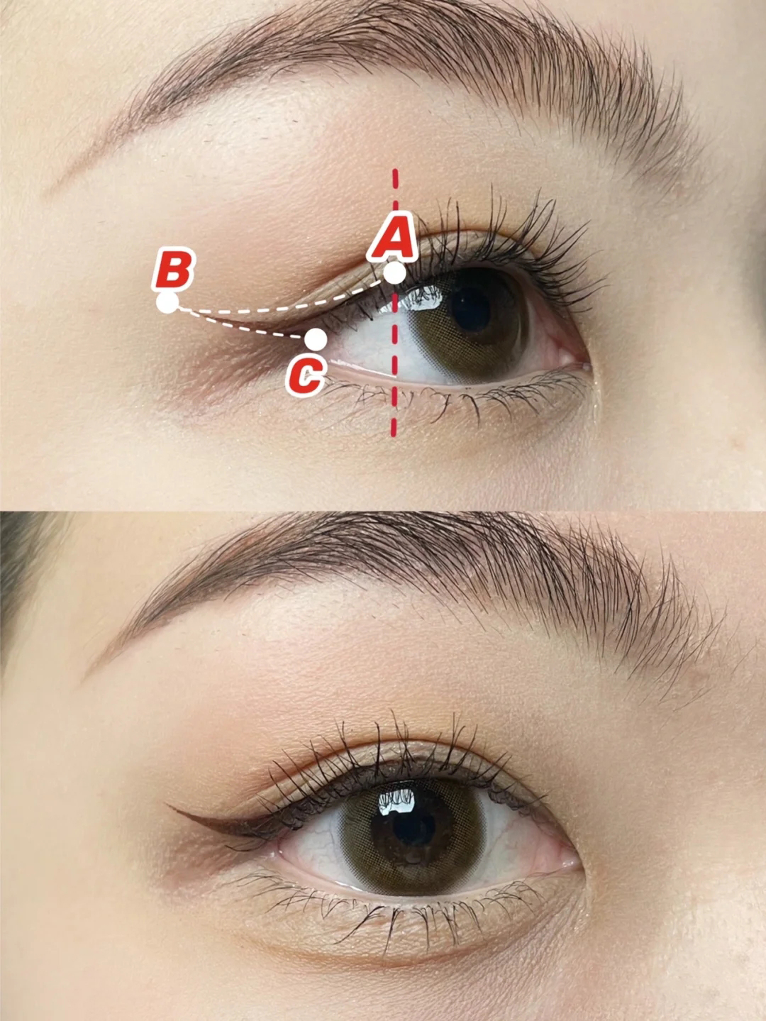 双眼皮褶皱过长眼线画法,双眼皮简单截断式眼妆教程