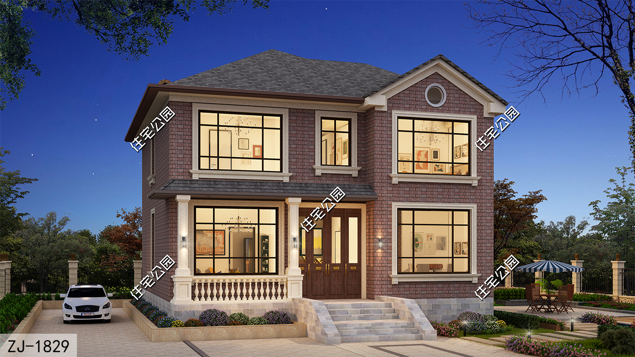 120平米带露台二层别墅全套图纸,农村二层不带坡屋顶别墅大全