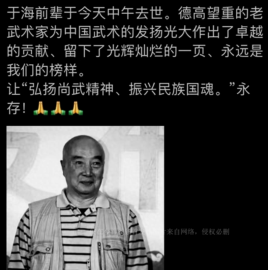 武术家于海逝世视频,82年少林寺方丈扮演者于海年龄