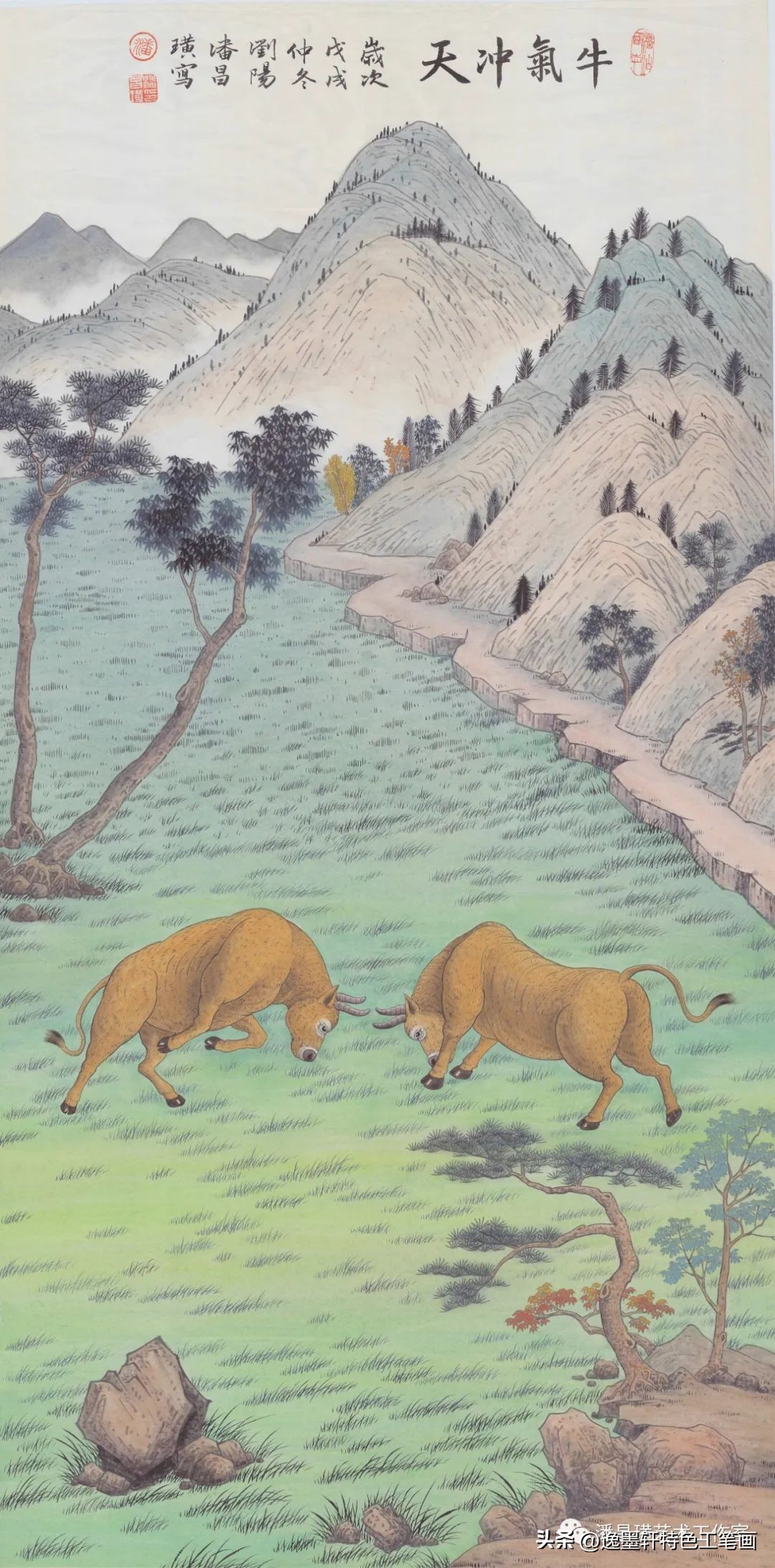 兔子工笔画红叶双兔,国画工笔兔子作品欣赏图片