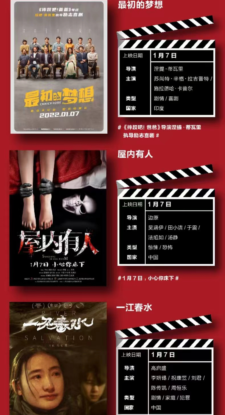 2020年1月内地院线公映片单,2022年1月电影院线上映名单
