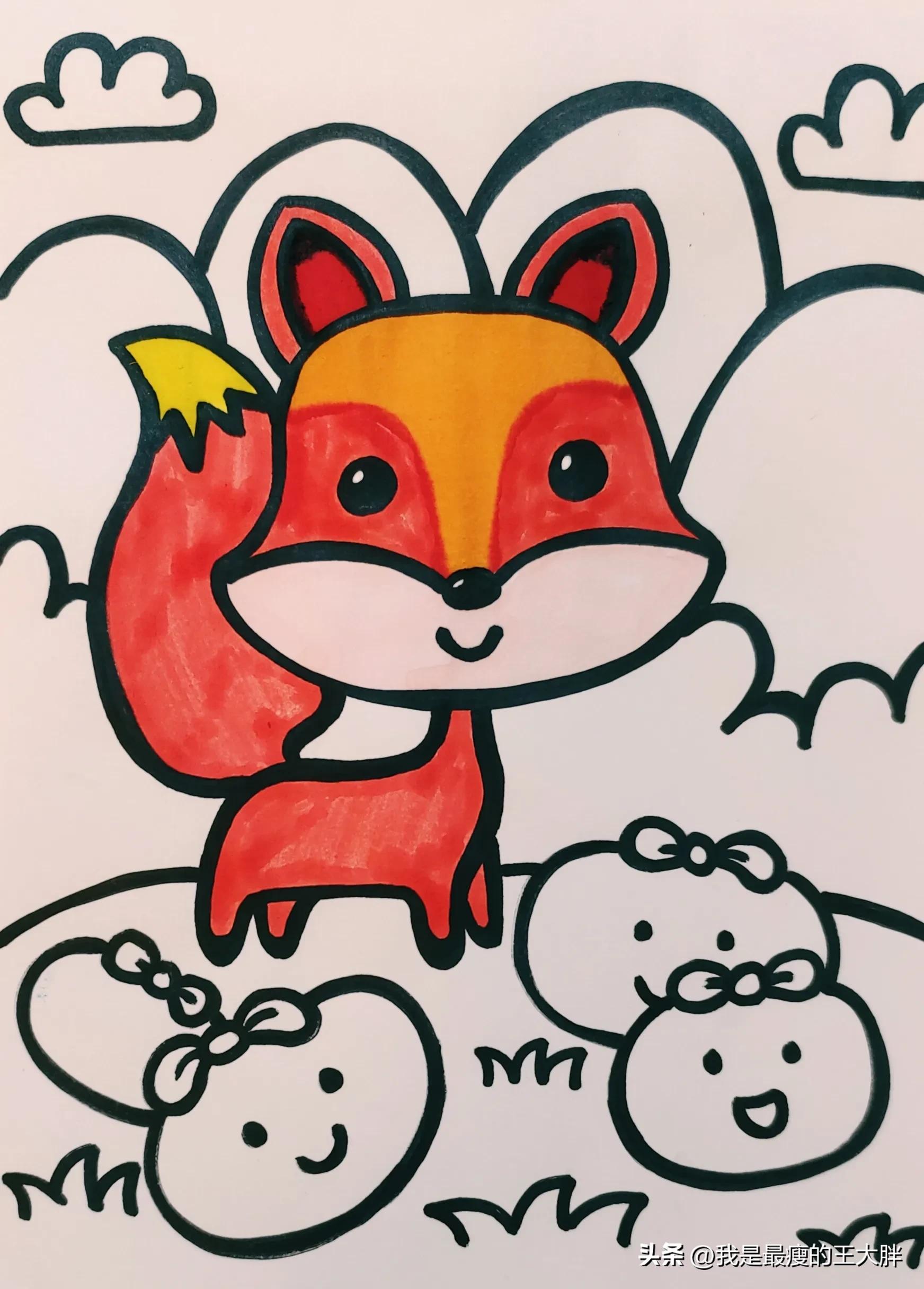 小猫小狗小狐狸小猪简笔画,小兔子和小狐狸图片简笔画