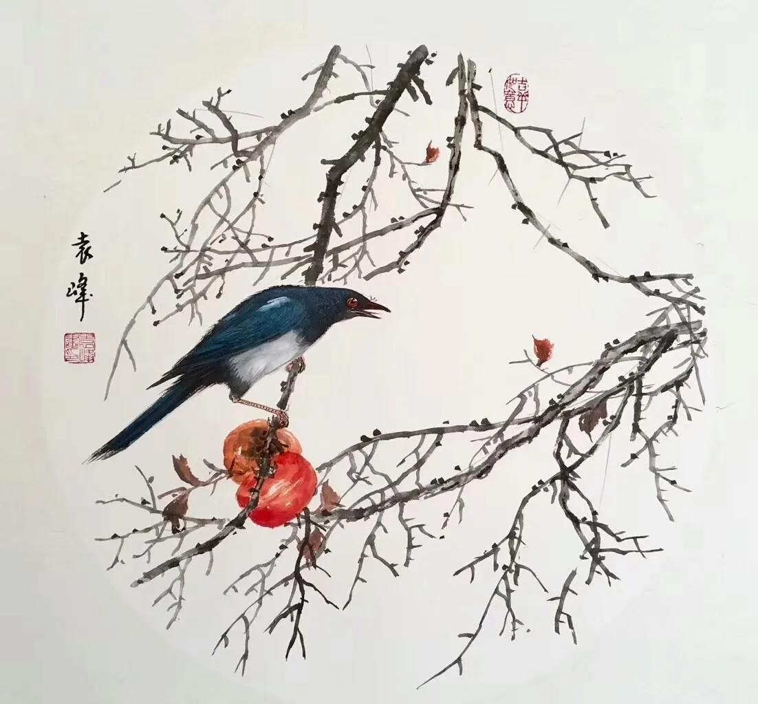国画梅花与喜鹊的寓意,喜鹊柿子画寓意