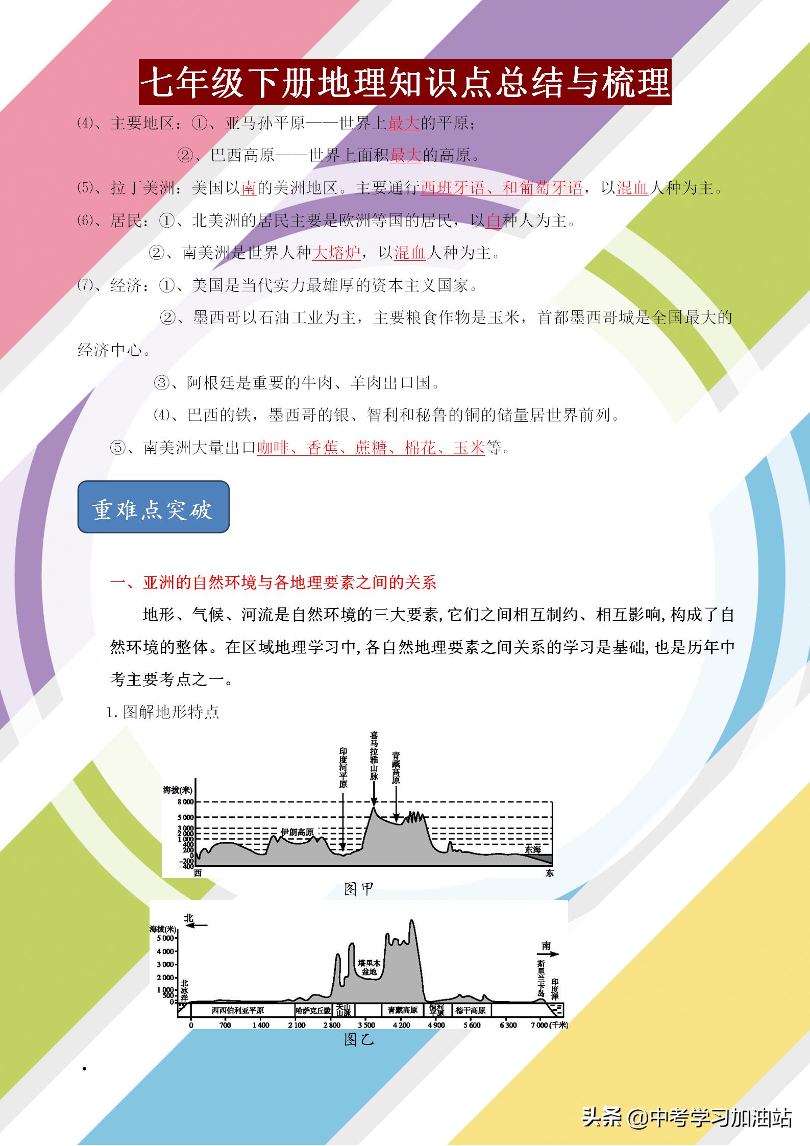 七年级下册地理知识点梳理，寒假牢记背熟，新学期才能步步领先