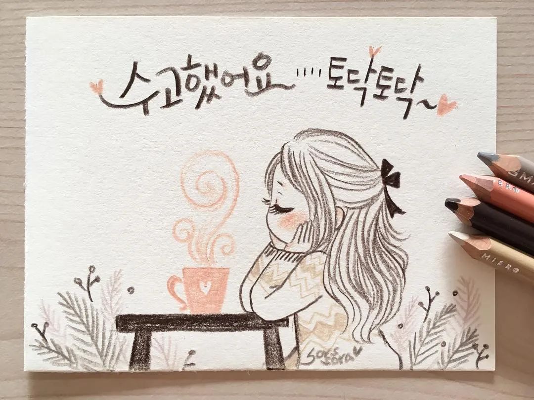 彩铅绘画7-15岁简笔画可爱又简单,可爱彩铅简笔画简单的少女