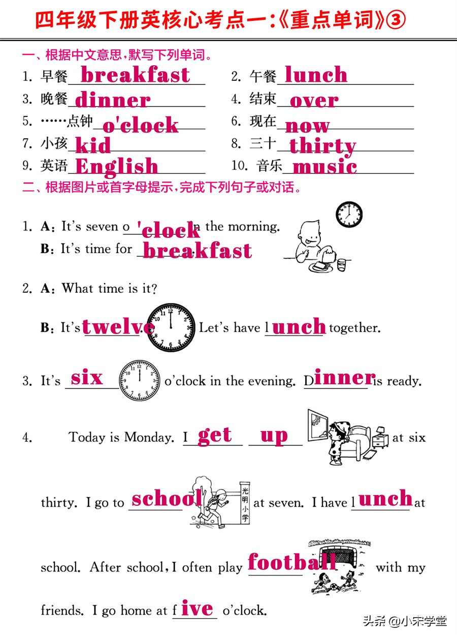 四年级上册英语第六单元重点句型,四年级下册英语重点单词知识归纳