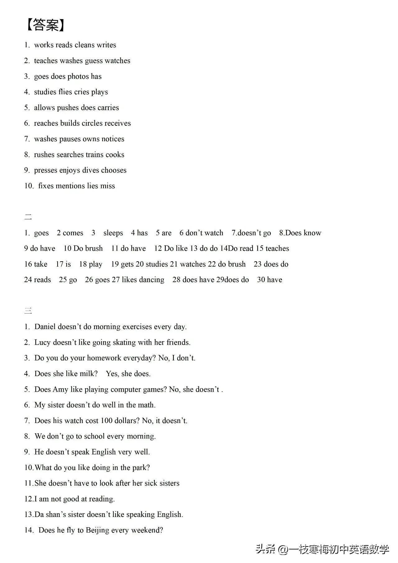 人教版初中英语语法练习试题,初中所有英语语法小专练题型