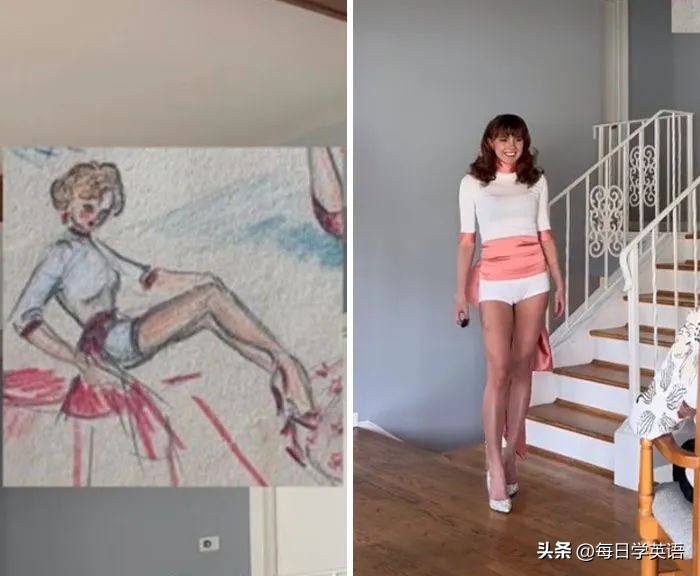 奶奶看到孙女设计的婚服,孙女用奶奶的设计草图制作成衣