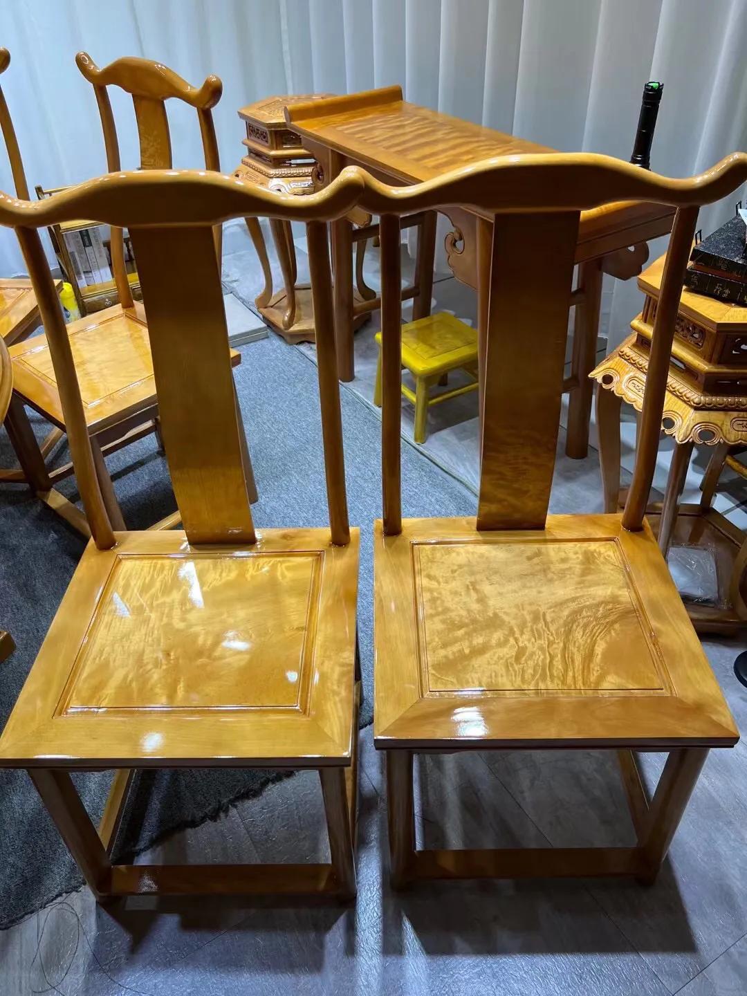 金丝楠木圆形餐桌7件套,金丝楠木圆餐桌水波纹