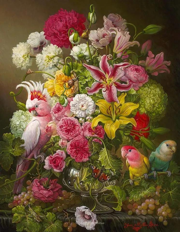 有关爱情的花鸟油画作品,北欧轻奢风格油画作品