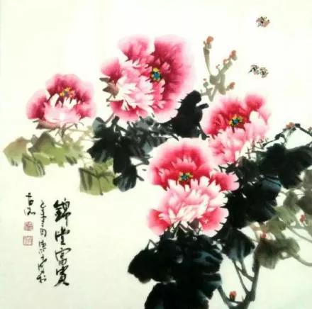 名家写意孔雀牡丹横幅画图片大全,国画写意牡丹画作品名家