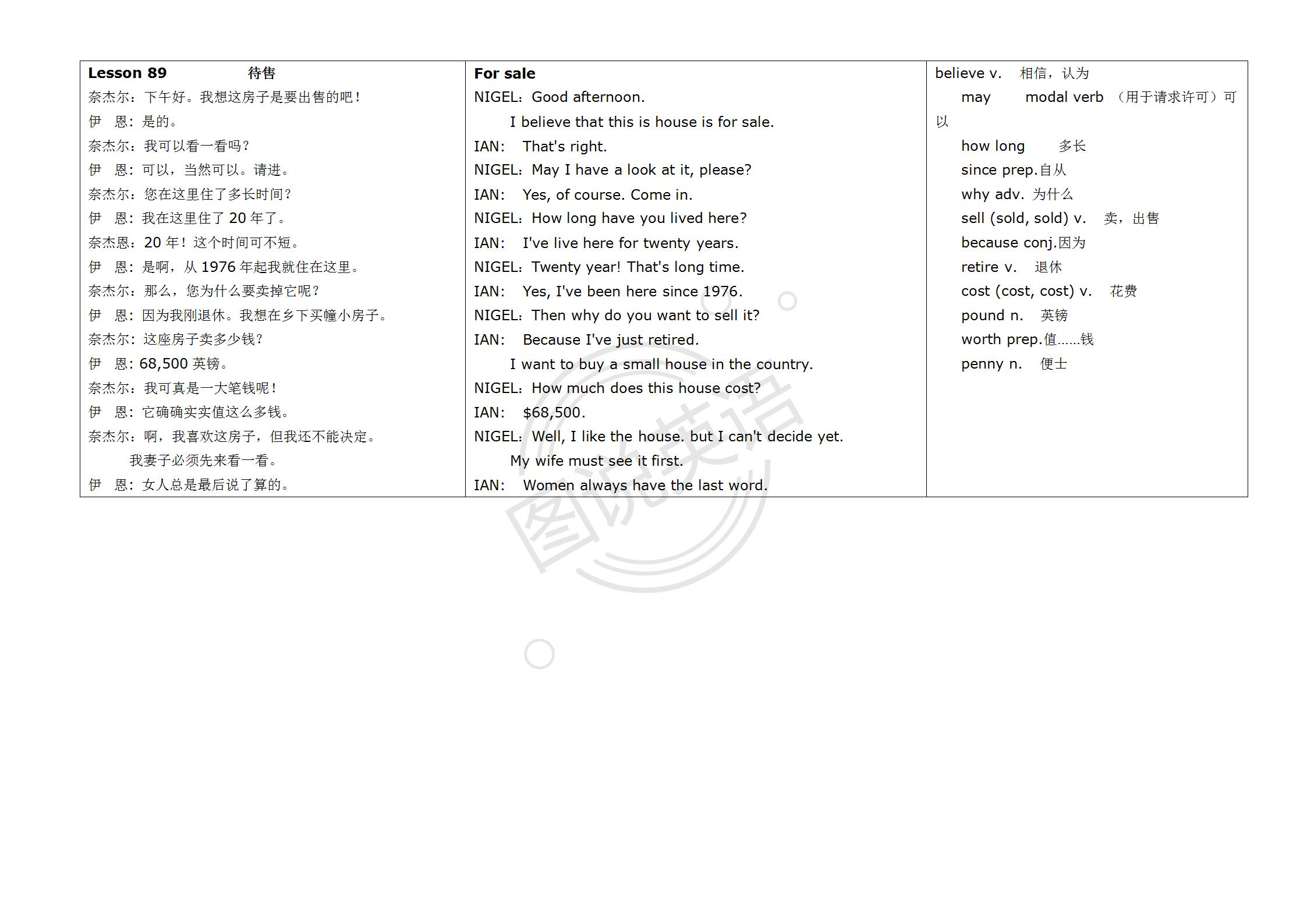 新概念英语第一册英汉互译,新概念英语入门级a版英汉互译