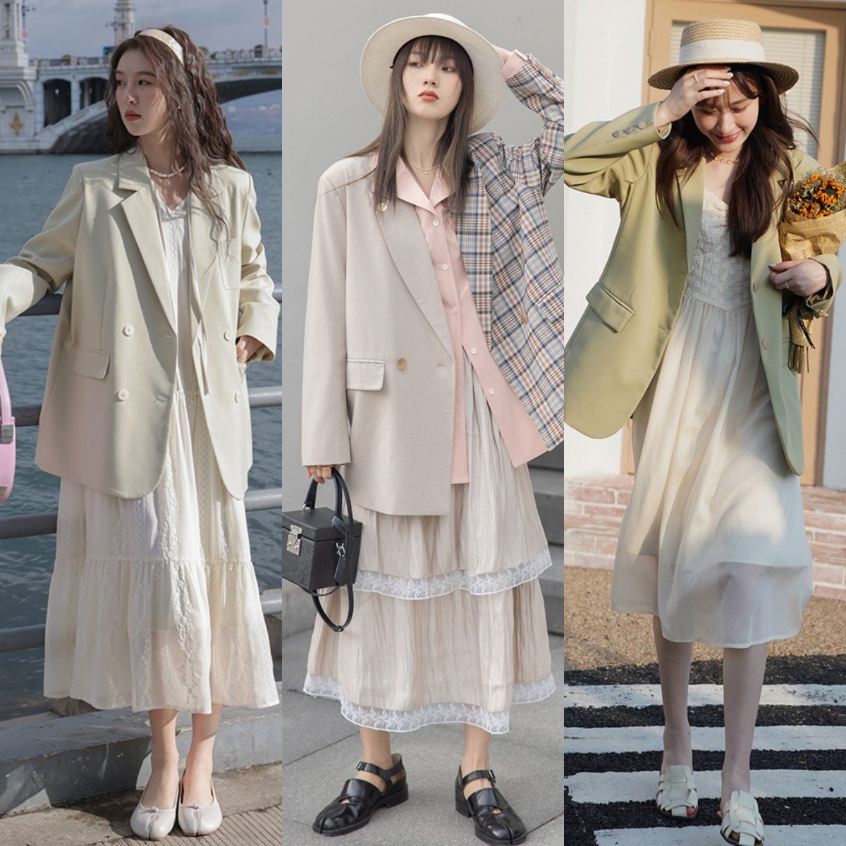 入秋怎么穿西装连衣裙,气质早秋西装裙子